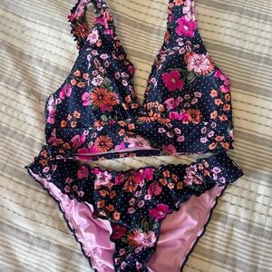 Floral Bikini Set with Pink and Navy